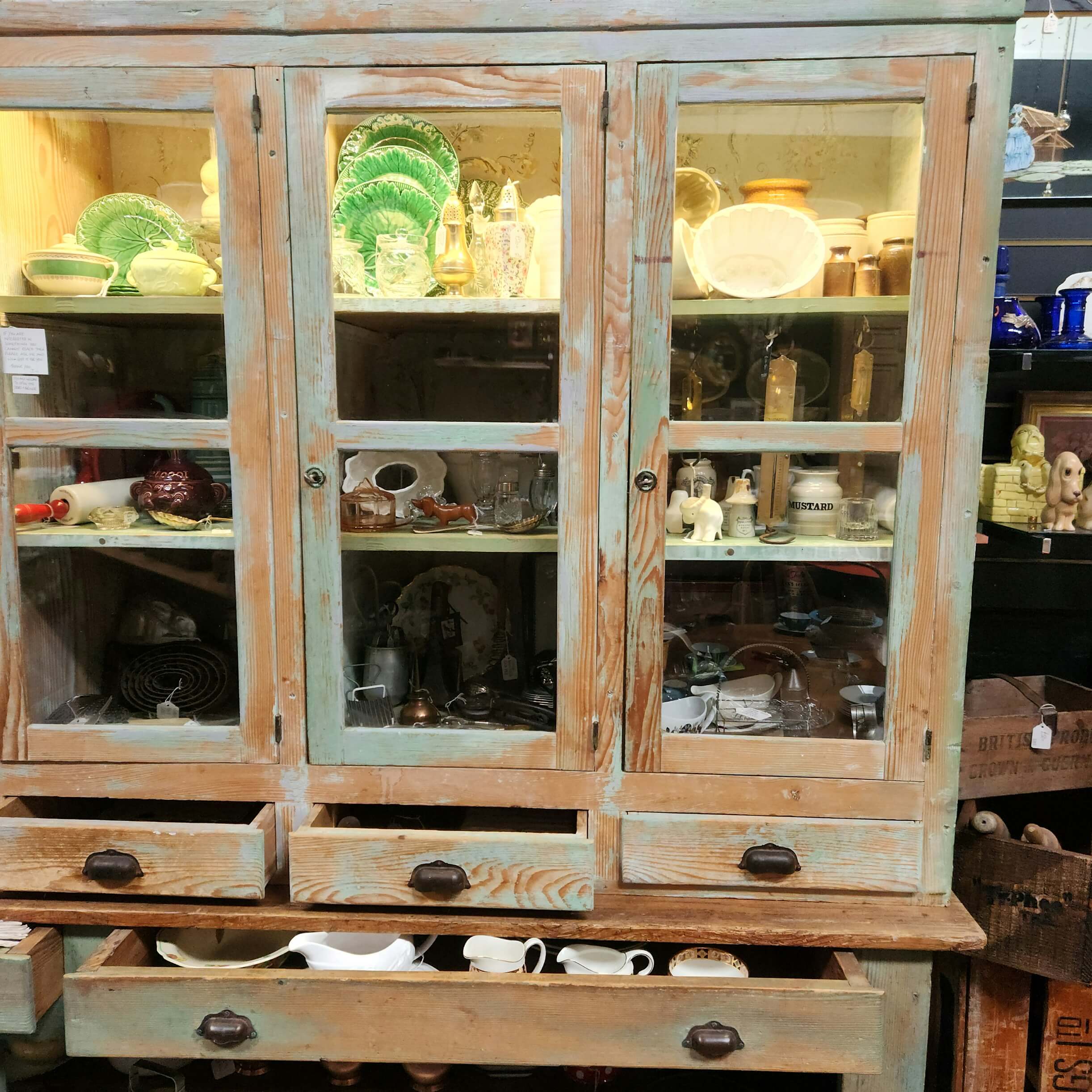 Glazed
                      dresser in green paint